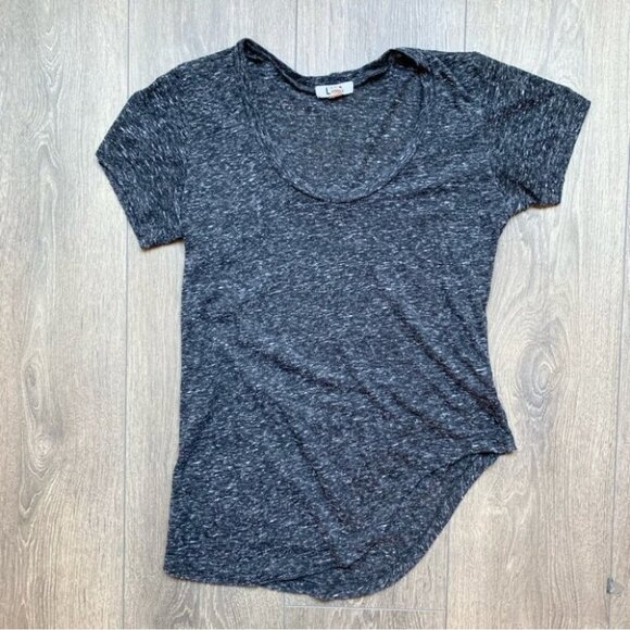 Revolve LNA Deep U Neck Tee T-Shirt Asymmetrical Hem Short Sleeve Heather Black - Picture 5 of 15